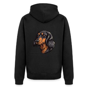 Dachshund Hund Kopf Dackel - Unisex Premium Bio Zip Hoodie - Schwarz - Hinten - Nico (187cm)
