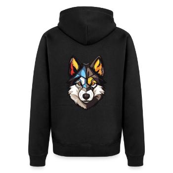 Akita Hund Kopf - Unisex Premium Bio Zip Hoodie - Schwarz - Hinten - Nico (187cm)