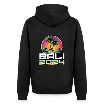 Bali 2024 Urlaub Palmen - Unisex Premium Bio Zip Hoodie - Schwarz - Hinten - Nico (187cm)