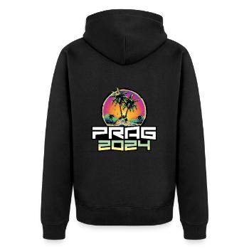 Prag 2024 Urlaub Palmen - Unisex Premium Bio Zip Hoodie - Schwarz - Hinten - Nico (187cm)