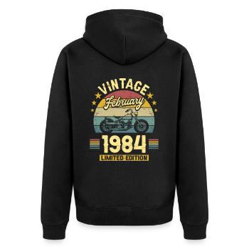 Motard 40 Ans 1984 Février 40 Ans Anniversaire - Veste à capuche bio Premium Unisexe - noir - Dos - Nico (187cm)