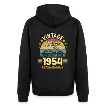 Biker 70 Years 1954 March 70 Years Anniversary - Unisex Premium Organic Zip Hoodie - black - Back - Nico (187cm)