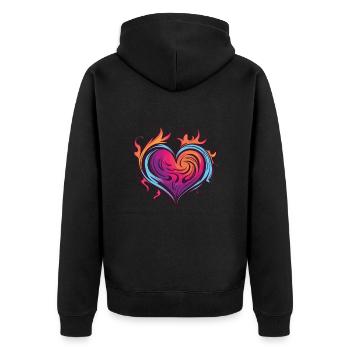 Coeur, Feu, Amour, Flamme - Veste à capuche bio Premium Unisexe - noir - Dos - Nico (187cm)