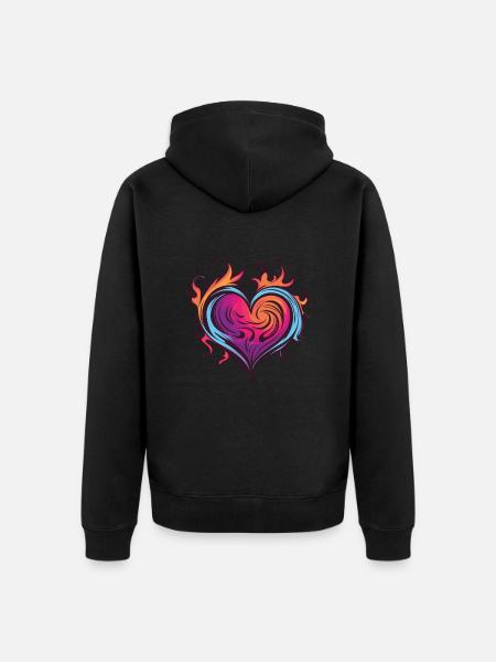 Heart, Fire, Love, Flame - Unisex Premium Organic Zip Hoodie - black