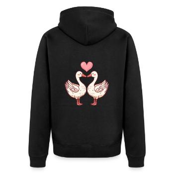 Gans Comic Paar Liebe - Unisex Premium Bio Zip Hoodie - Schwarz - Hinten - Nico (187cm)