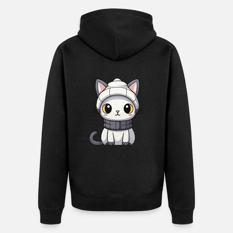 Chat Animal Bébé Bande Dessinée - Veste à capuche bio Premium Unisexe - noir