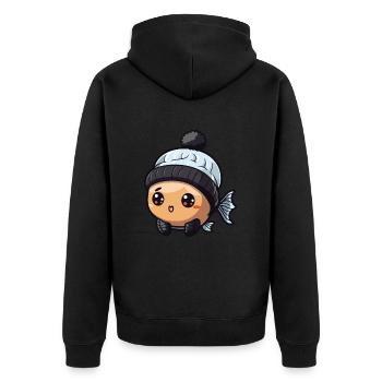 Fisch Tier Baby Comic Anime - Unisex Premium Bio Zip Hoodie - Schwarz - Hinten - Nico (187cm)