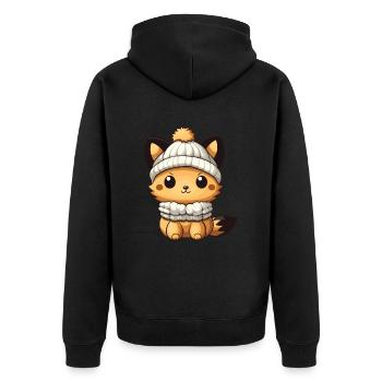 Fuchs Tier Baby Comic - Unisex Premium Bio Zip Hoodie - Schwarz - Hinten - Nico (187cm)