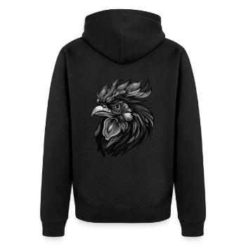 Rooster Animal Head - Unisex Premium Organic Zip Hoodie - black - Back - Nico (187cm)