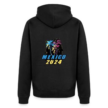 Mexiko 2024 Urlaub Palmen Bunt - Unisex Premium Bio Zip Hoodie - Schwarz - Hinten - Nico (187cm)