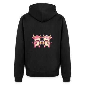 Stier Comic Bier Lustig Saufen - Unisex Premium Bio Zip Hoodie - Schwarz - Hinten - Nico (187cm)