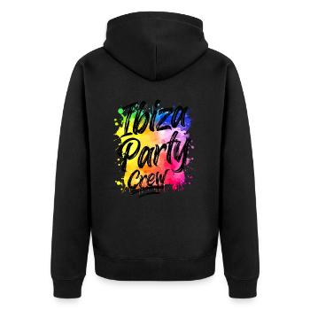 Ibiza Party Crew Bunt Klecks - Unisex Premium Bio Zip Hoodie - Schwarz - Hinten - Nico (187cm)