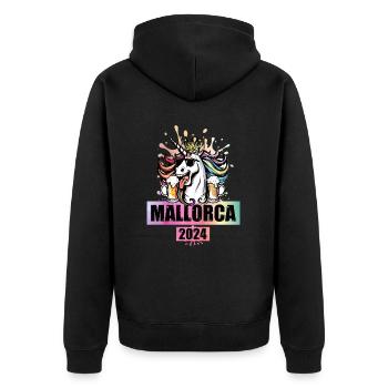 Majorque 2024 Licorne Coloré Fête Drôle - Veste à capuche bio Premium Unisexe - noir - Dos - Nico (187cm)
