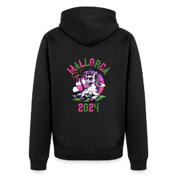 Mallorca 2024 Unicorn Party Holidays - Unisex Premium Organic Zip Hoodie - black - Back - Nico (187cm)