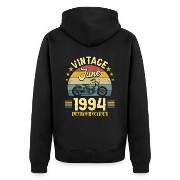 Biker 30 Year Old 1994 June 30 Years Anniversary - Unisex Premium Organic Zip Hoodie - black - Back - Nico (187cm)