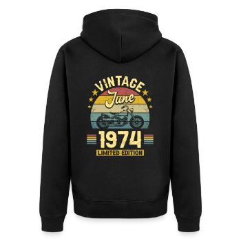 Motard 50 Ans 1974 Juin 50 Ans Anniversaire - Veste à capuche bio Premium Unisexe - noir - Dos - Nico (187cm)