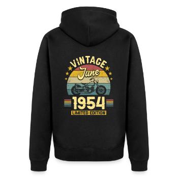 Biker 70 Years Old 1954 June 70 Years Anniversary - Unisex Premium Organic Zip Hoodie - black - Back - Nico (187cm)