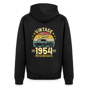 June 1954 Car 70 Years Anniversary - Unisex Premium Organic Zip Hoodie - black - Back - Nico (187cm)