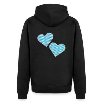 Bayrische Herzen als Patches. - Unisex Premium Bio Zip Hoodie - Schwarz - Hinten - Nico (187cm)