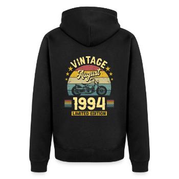 Biker 30 Year Old 1994 August Anniversary - Unisex Premium Organic Zip Hoodie - black - Back - Nico (187cm)