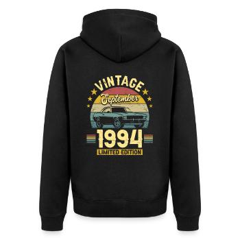 Septembre 1994 Voiture 30ème Anniversaire - Veste à capuche bio Premium Unisexe - noir - Dos - Nico (187cm)