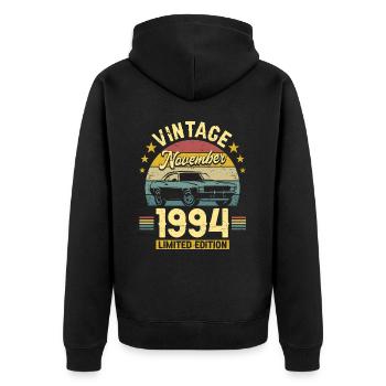 Novembre 1994 Voiture 30ème Anniversaire - Veste à capuche bio Premium Unisexe - noir - Dos - Nico (187cm)