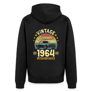November 1964 Auto zum 60-jährigen Jubiläum - Unisex Premium Bio Zip Hoodie - Schwarz - Hinten - Nico (187cm)
