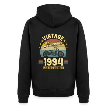 Biker 30 Years Old 1994 November Birthday - Unisex Premium Organic Zip Hoodie - black - Back - Nico (187cm)