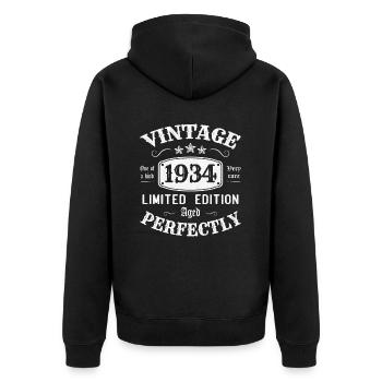 Vintage 1934 Limited Edition Perfectly Aged - Unisex Premium Organic Zip Hoodie - black - Back - Nico (187cm)