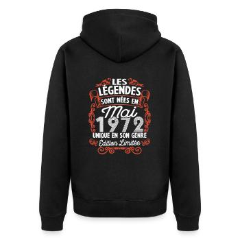 Vintage Flourish Cadeau Anniversaire Mai 1972 - Veste à capuche bio Premium Unisexe - noir - Dos - Nico (187cm)