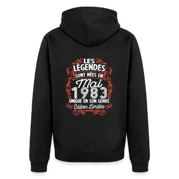 Vintage Flourish Cadeau Anniversaire Mai 1983 - Veste à capuche bio Premium Unisexe - noir - Dos - Nico (187cm)