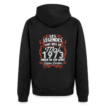 Vintage Flourish Cadeau Anniversaire Mai 1973 - Veste à capuche bio Premium Unisexe - noir - Dos - Nico (187cm)