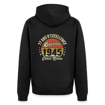 77 Ans Anniversaire Vintage En Septembre 1945 - Veste à capuche bio Premium Unisexe - noir - Dos - Nico (187cm)