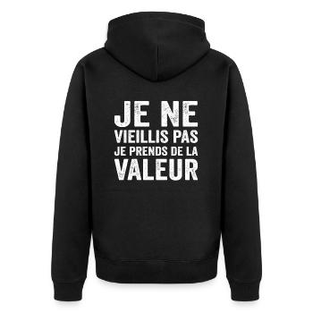 Je Ne Vieillis Pas Je Prends De La Valeur - Veste à capuche bio Premium Unisexe - noir - Dos - Nico (187cm)