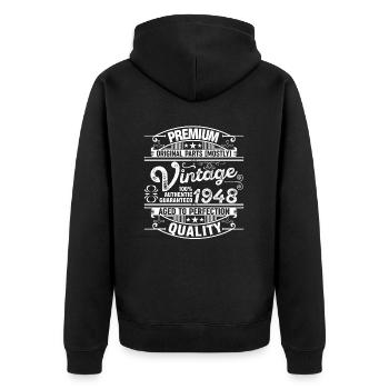 Superior Quality 1948 Aged To Perfection - Unisex Premium Organic Zip Hoodie - black - Back - Nico (187cm)