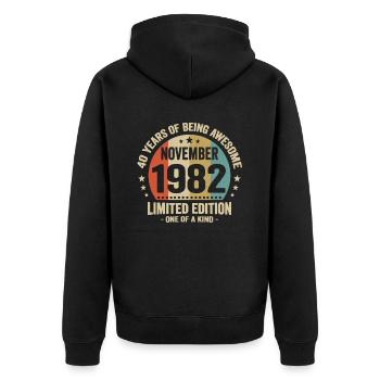 40 Jahre, in denen ich seit November 1982 großartig war - Unisex Premium Bio Zip Hoodie - Schwarz - Hinten - Nico (187cm)