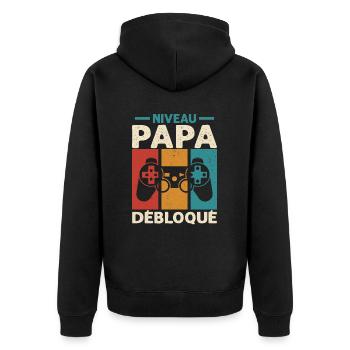 Niveau Papa Débloqué Cadeau Drôle Nouveau Papa - Veste à capuche bio Premium Unisexe - noir - Dos - Nico (187cm)