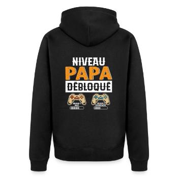 Niveau Papa Débloqué Cadeau Drôle Nouveau Papa - Veste à capuche bio Premium Unisexe - noir - Dos - Nico (187cm)