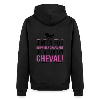 Je M'en Fous Du Prince Charmant Je Veux Un Cheval - Veste à capuche bio Premium Unisexe - noir - Dos - Nico (187cm)