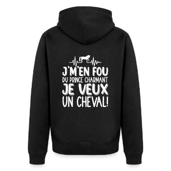 Je M'en Fou Du Prince Charmant Je Veux Un Cheval - Veste à capuche bio Premium Unisexe - noir - Dos - Nico (187cm)