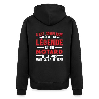 Je Suis Une Légende Et Un Motard - Veste à capuche bio Premium Unisexe - noir - Dos - Nico (187cm)