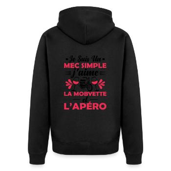 Mec Simple Qui Aime La Mobylette Et L'apéro - Veste à capuche bio Premium Unisexe - noir - Dos - Nico (187cm)