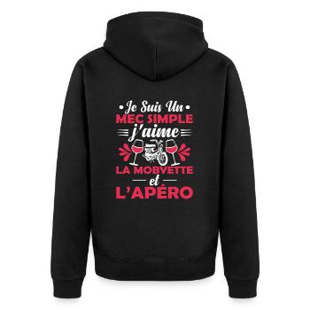 Mec Simple Qui Aime La Mobylette Et L'apéro - Veste à capuche bio Premium Unisexe - noir - Dos - Nico (187cm)