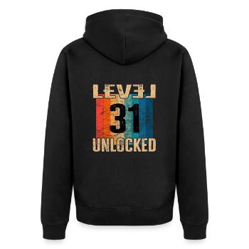 Anniversaire Joyeux anniversaire Niveau débloqué 31 ans - Veste à capuche bio Premium Unisexe - noir - Dos - Nico (187cm)