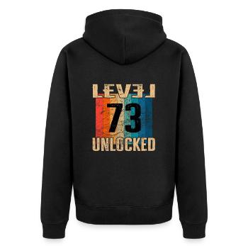 Geburtstag Happy Birthday Level Unlocked 73 Jahre - Unisex Premium Bio Zip Hoodie - Schwarz - Hinten - Nico (187cm)