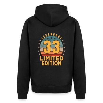 Geburtstag Legendary 33 Jahre Limited Edition - Unisex Premium Bio Zip Hoodie - Schwarz - Hinten - Nico (187cm)