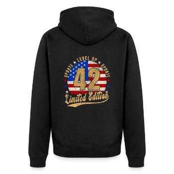 Mise à jour Level Up 42 Years Limited Edition USA - Veste à capuche bio Premium Unisexe - noir - Dos - Nico (187cm)