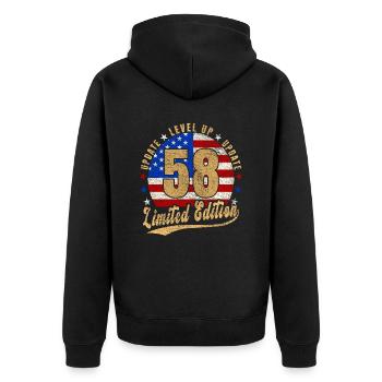 Update Level Up 58 Years Limited Edition USA - Unisex Premium Organic Zip Hoodie - black - Back - Nico (187cm)