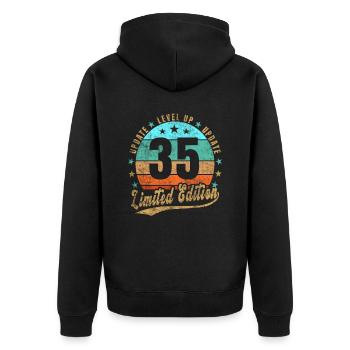 Update Level Up 35 Jahre Limited Edition Retro - Unisex Premium Bio Zip Hoodie - Schwarz - Hinten - Nico (187cm)