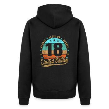 Update Level Up 18 Jahre Limited Edition Retro - Unisex Premium Bio Zip Hoodie - Schwarz - Hinten - Nico (187cm)
